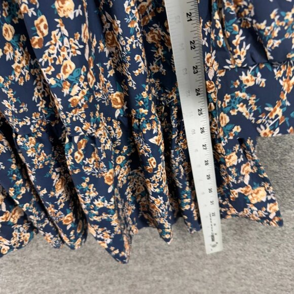 SheIn Dress Women S Small Blue Floral Shift Short V-Neck Long Sleeve Casual - Picture 6 of 8